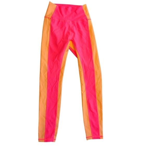 NWT Wilo The Label Bright Pink and Orange Ribbed Workout Pants Leggings XS F16 - Picture 1 of 5